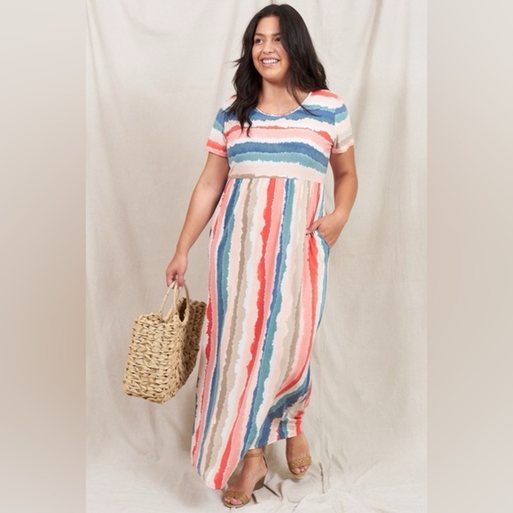 Water Color Short Sleeve Maxi Dress
